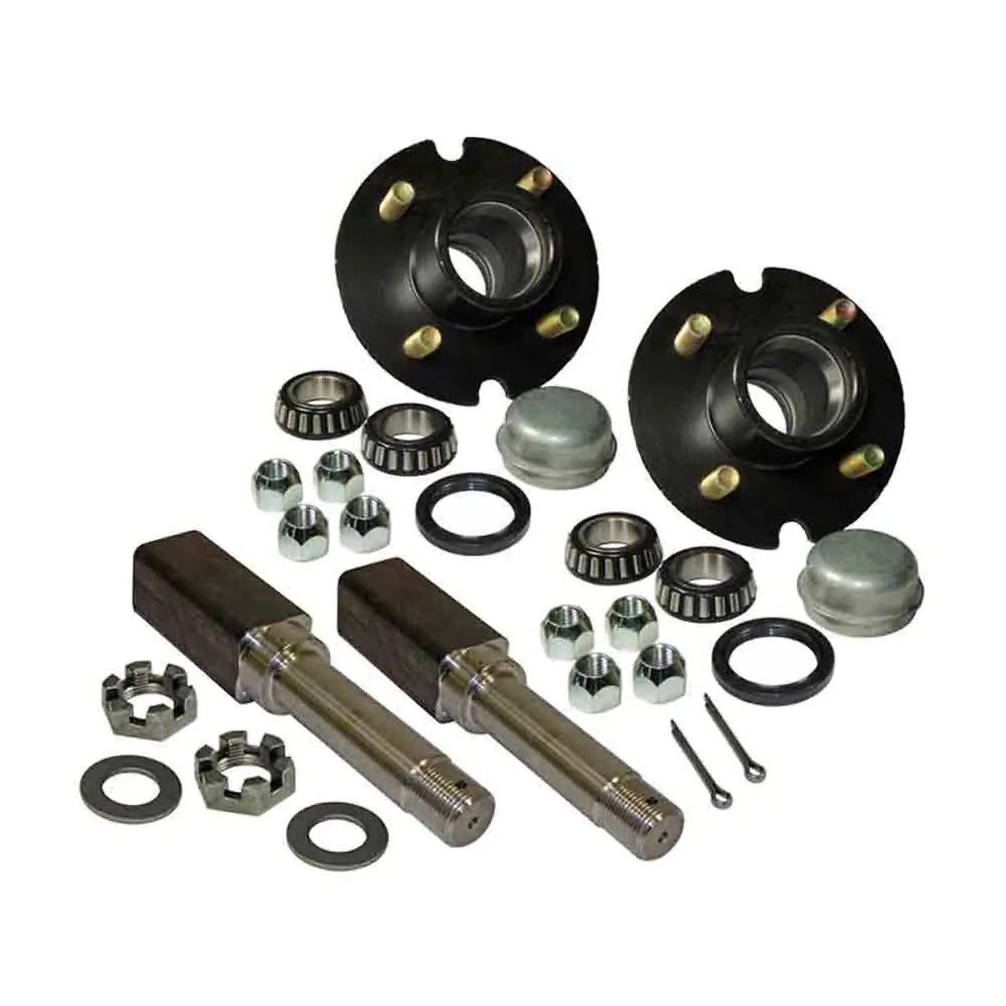 Rigid Hitch, Pair of 4-Lug Hub/Square Spindle End Units, Fits 1.5in Square Tube, Spindles for 1-1/16 Inch ID Bearings, 1350lb Capacity Per Hub, Model# AKSQ-220044